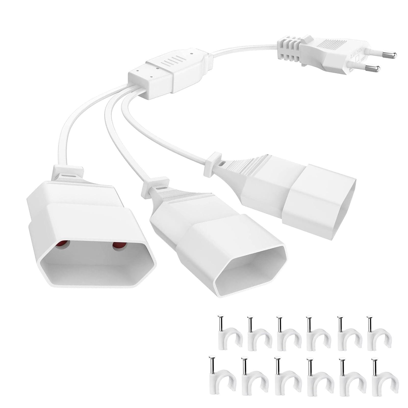 Cavo di alimentazione 2 m, cavo di alimentazione 2 in 1, cavo di prolunga di tipo C, spina europea su doppia presa di tipo C, 0,75 mm², max. 2,5 A/250 V, per