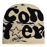 Fashion Knitted Hat Winter Ski Cold Beanie Hip-Hop Street Style Jacquard Cap with Conquer Graphic One Size Fits Most (Beige)