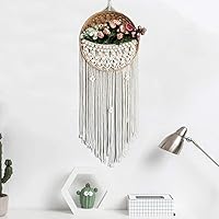 Vista 5 de ATAAY Tapiz tejido de macramé para colgar en la pared, decoración de pared hecha a mano, bohemio, con borlas de macramé, cesta tejida de macramé