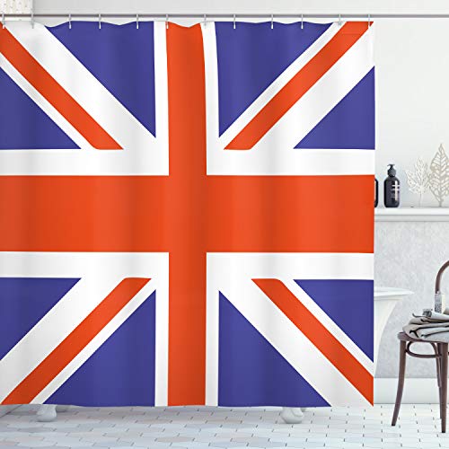 ABAKUHAUS Union Jack Rideau de Douche, British Loyal, Tissu Ensemble de Décor de Salle de Bain avec Crochets, 175 cm x 200 cm, Blanc Bleu Royal
