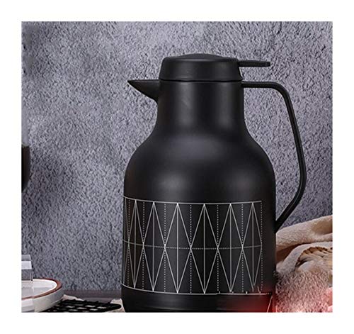 Termo térmico con forro de 1500 ml, taza creativa de doble capa para café, té, oficina, tetera de gran capacidad (capacidad: 1500 ml, color: negro) (negro, 1500 ml)