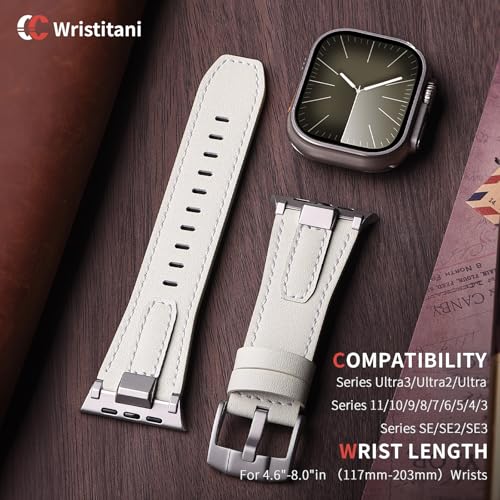 Image of Wristitani Leather Bands Compatible with Apple Watch Band 49mm 46mm 45mm 44mm for Men, Metal Connector & Genuine Leather Straps for iWatch Ultra3 /2 /1 SE3 /2 /1 Series 11 10 9 8 7 6 5 4 [NO Watch and Case]