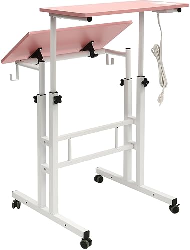 Miniatura 7 de Escritorio móvil para portátil de 24 pulgadas, mesa de computadora de altura ajustable, escritorio de pie móvil con panel inclinable de 180, 2