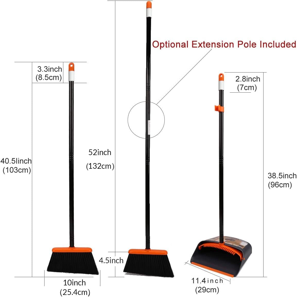 TreeLen Brush and Dustpan Set with 52" Long Handle for Home Kitchen Room Office Lobby Floor Use Upright Stand Up Stand Up Broom with Dustpan Combo