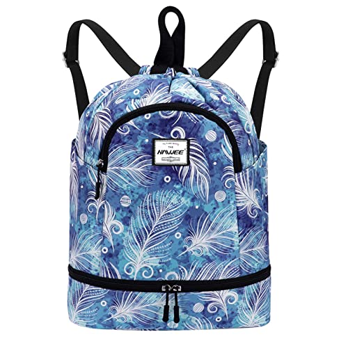 HAWEE Wasserdicht Kordelzug Rucksack mit Innentasche Groß Turnbeutel Kordelzug Tagesrucksack Tunnelzug Tasche Sporttasche Unisex für Frauen Männer Reise Alltag Schule Outdoor Yoga Schwimmen Strand