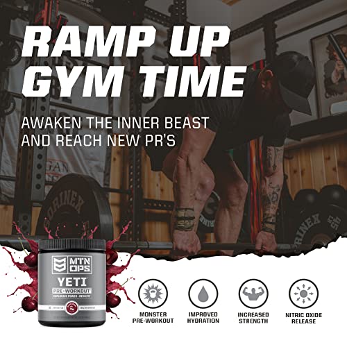 Mtn Ops Yeti Monster Pre-Workout Powder Energy Drink, 30-Serving Tub, Strawberry Banana #TOP3