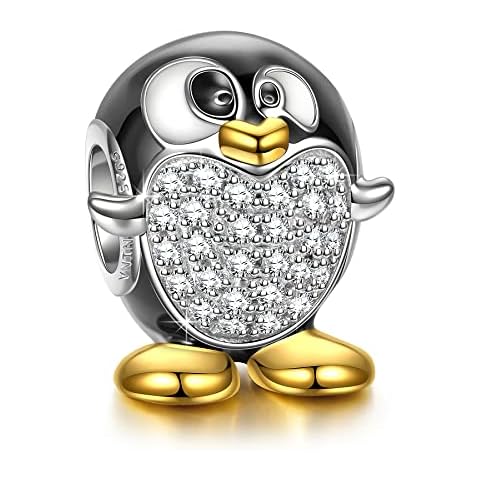 NINAQUEEN Charms to fit Pandora Bracelet Penguin Animals Charms Cubic Zircon & Enamel with Jewellery Box for Mum Her Wife Girlfriend Christmas Birthday Best Gifts Cover