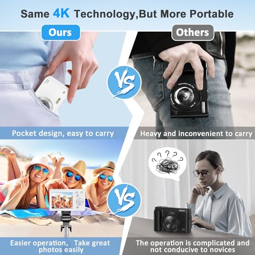 Câmera digital 4K, câmera de vlogging UHD de 50 MP com foco automático para YouTube, câmera compacta