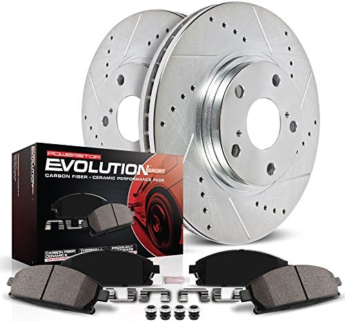 Power Stop K1243 Rear Z23 Carbon Fiber Brake Pads with Drilled & Slotted Brake Rotors Kit