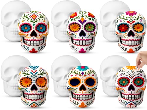Colingmill Mexican Skull Ceramic Ready to Paint 5 Inch Ready to Paint Your Own Sugar Skull Figurines Unpainted Plaster Arts and Crafts for Adults Day of The Dead Party Supplies by Colingmill - Used condition - US$36.08