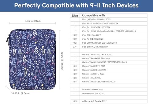 Image of Dadanism 9-11 Inch Tablet Sleeve Bag Carrying Case for iPad (A16) 11th Gen 11 inch, iPad 10th Gen 10.9 inch Air 5 /4, iPad Air M4 /Pro M5 11 inch, iPad 9 /8 /7th Gen 10.2 inch, Galaxy Tab A11+ Plus 11 inch, Branche Dark Blue