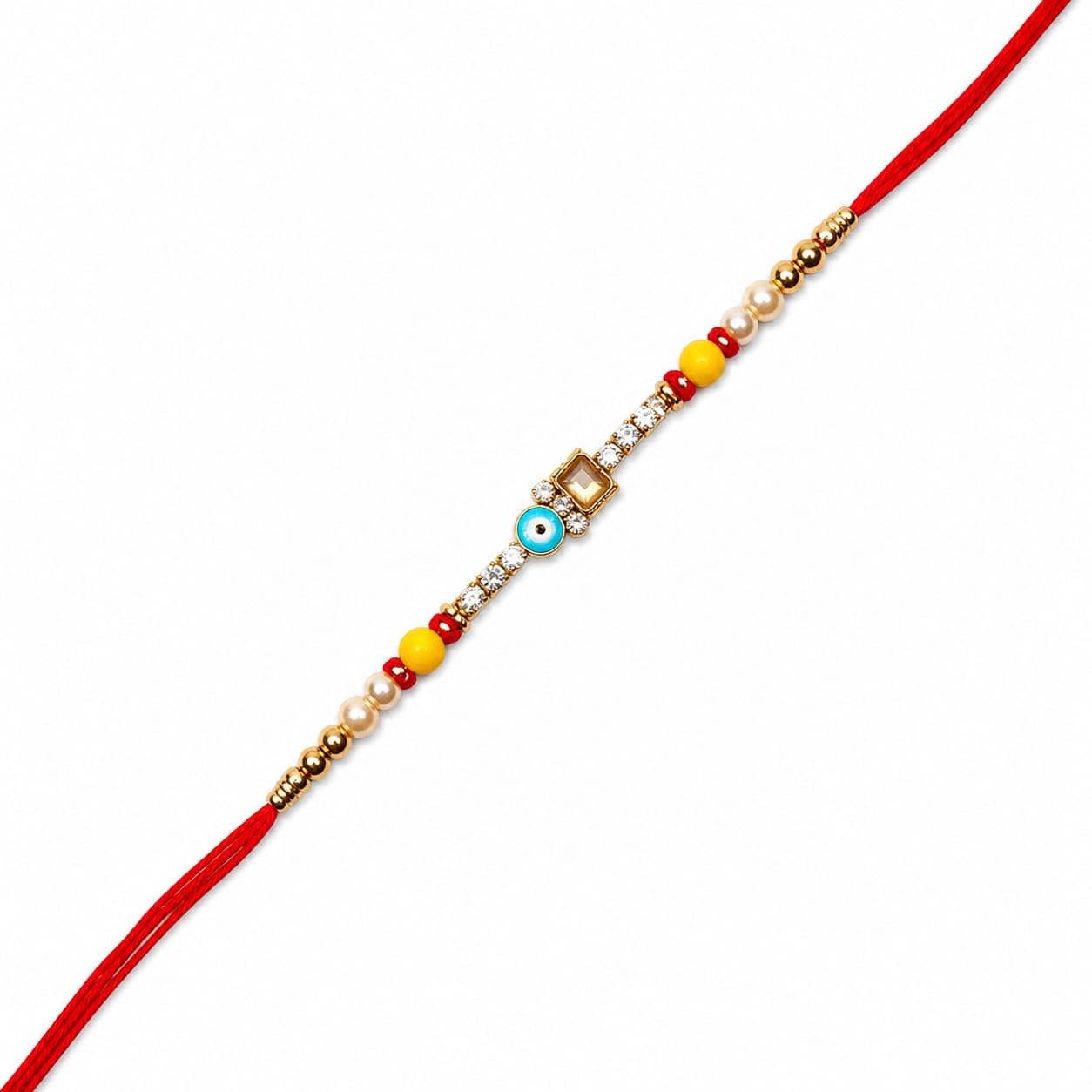 Designer Evil Eye rakhi for Brother | Premium Handmade rakhi with Blue Evil Eye Beads, Crystal Stone Work, Gold Beads & Sacred Red Thread | Raksha Bandhan Special with Gift Box & Greeting Card | Lucky Protection Bracelet | Elegant Festival Gift for Brother | Skin Friendly, Lightweight & Long Lasting | 1 Pc-image-37