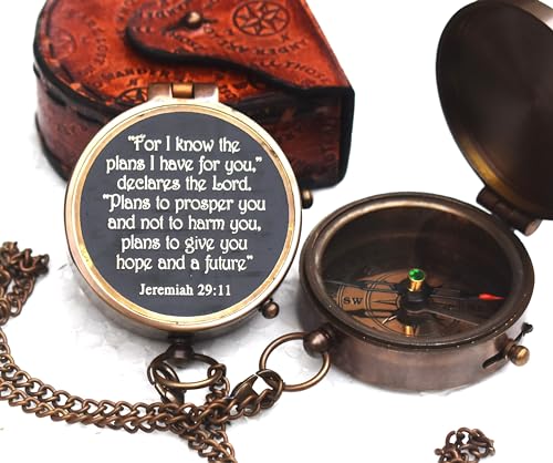 for I Know The Plans I Have for You, Jeremiah 29:11, Solid Brass Engraved Compass, Baptism Gifts for Girls, First Communion Gifts, Men Gifts, First Confirmation Gifts, Christian Baptism Gifts for boy