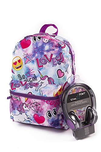 Unicorn Emoji Galaxy All Over Print Backpack with Head Phones