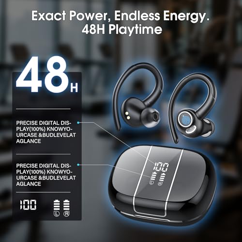 Image of Wireless Sports Earbuds with Secure Earhooks, 48H Deep Bass /ENC Mic Ear Bud