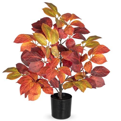 Briful 19.7' Fake Fall Tree in Black Pot, Autumn Small Artificial Beech Leaf Tree Faux Plants Indoor...