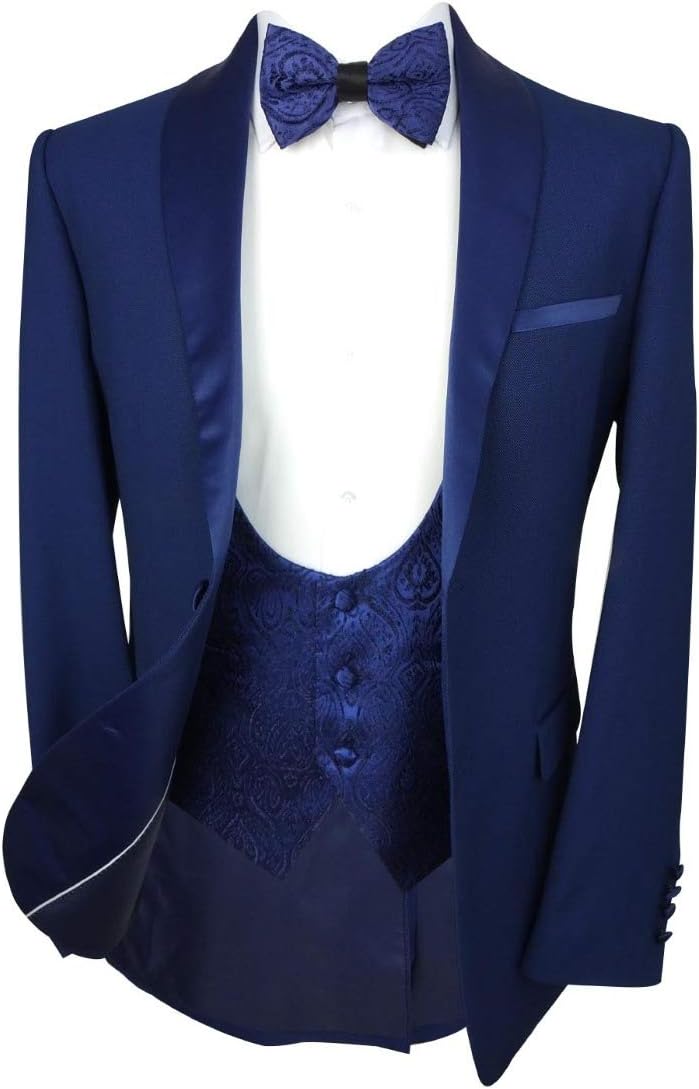 Robert Simon Mens Royal Blue 4 Piece Tuxedo Dinner Suit with Subtle Details