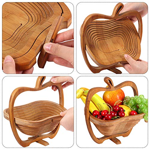 9 X 8.5 Inches Collapsible Bamboo Fruit Basket Dried Fruit Basket Tray Turns Into Basket Wooden Snack Box Holiday Food Tray Fruit Bowl Holder For Kitchen Table #TOP2