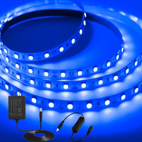 iNextStation 12V LED Strip Light Blue, 16.4ft/5M SMD5050 LED Strip with Adapter & LED Switch, Flexible Cuttable LED Tape Light for Bedroom Kitchen Cabinet Bar Festival Home Indoor Decor