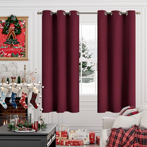 Image of YoungsTex Blackout Curtains 68 Inches Length for Short Bedroom - Thermal Insulated with Grommet Room Darkening Window Curtains for Living Room, 2 Panels, 42 x 68 Inch, Burgundy