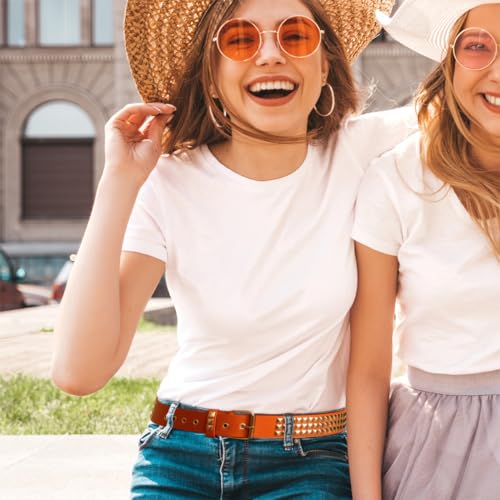 Black Punk Belt PU Leather Studded Holes Star Belt for Jeans unisex3