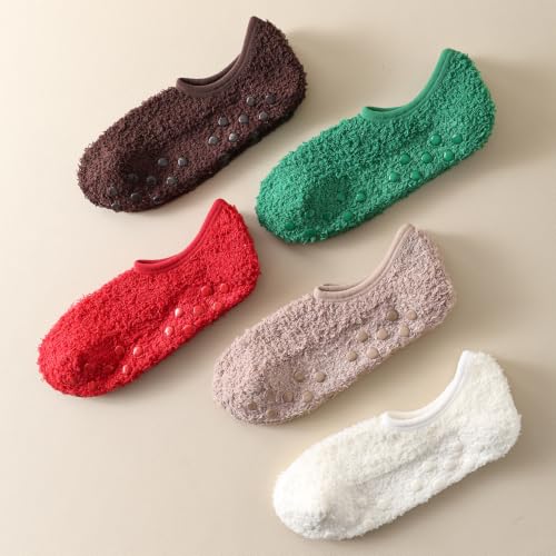 Image of SKOLA Cozy Winter Fuzzy Women Socks Grip Slippers Fluffy House Non Skid Microfiber Socks