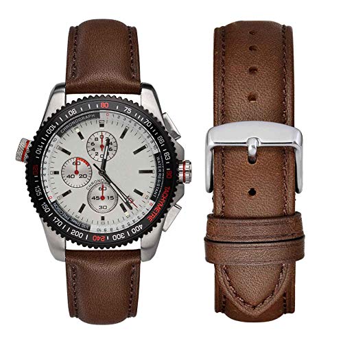 WOCCI 22mm Watch Band - Vintage Leather Watch Strap Dark Brown (Tone on Tone Stitching)