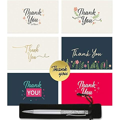 48 Thank You Cards Multipack - Thank You Notes with Envelopes and Bonus Silver Stylus Pen. ***Upgraded Envelopes With Glue Seals Included*** Cover
