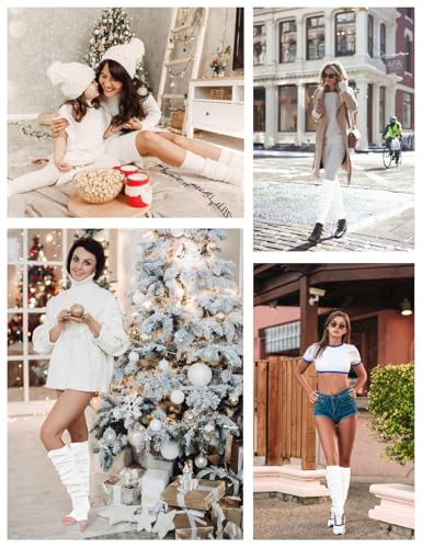 v28 Long Leg Warmer Women’s Men 80s Party Ribbed Knit Dance Sports (71 White)