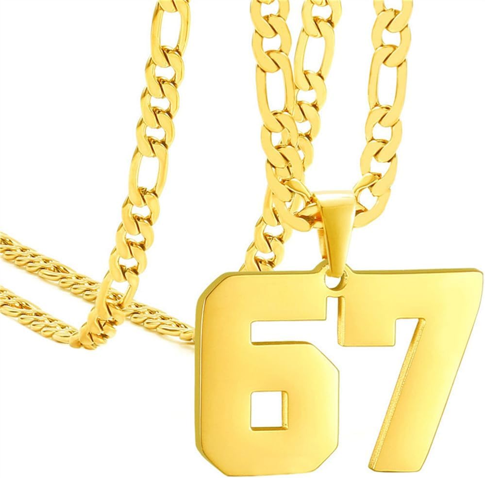 PAURO Men's Stainless Steel Soccer Basketball Baseball Football Athlete Number 00-99 Pendant Necklace with Chunky Chains