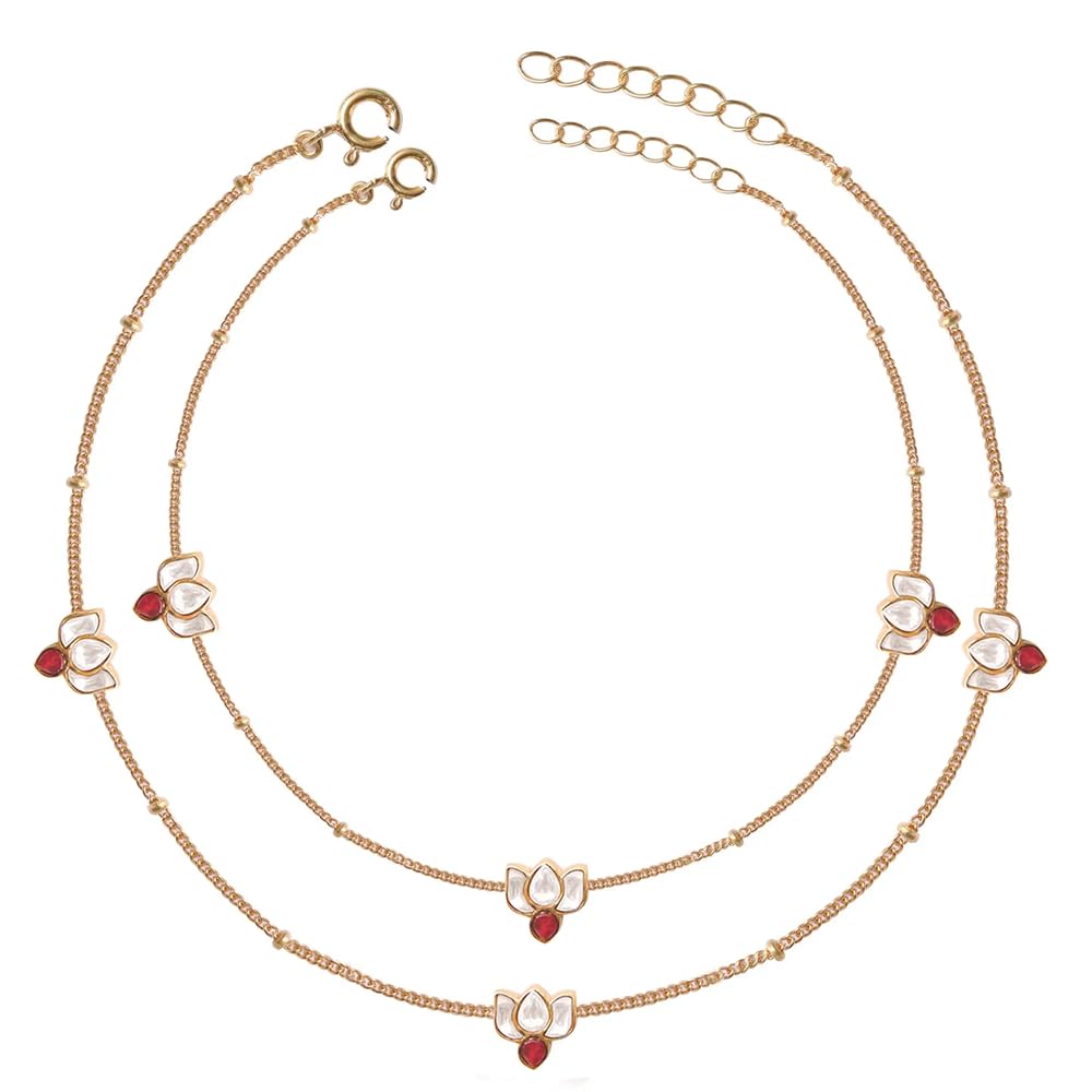 Unniyarcha Silver Lotus Kundan 3 Motifs Anklet In for Women Pure Silver 925, Sterling Silver Jewellery with Certificate of Authenticity & 925 Silver Anklet for Women (B0D3PVJ5BD) Amazon Price History, Amazon Price Tracker