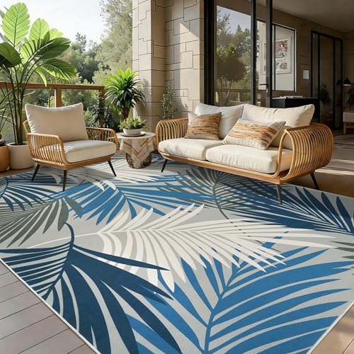 Cekene Tapis Intérieur Extérieur Balcon Terrasse 160x230cm Bleu Tapis Salon Lavable Tapis Naturel Sisal pour Chambre à Coucher Cuisine Salle à Manger...