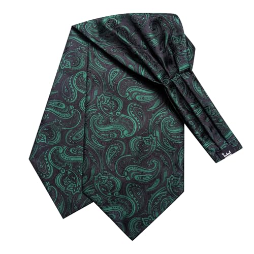Image of Hi-Tie Silk Ascot for Men Self Tie Men's Cravat and Flower Lapel Pin Handkerchief Cufflinks Set for Wedding Party