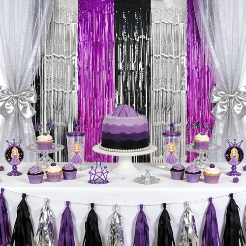 Image of TONIFUL Black Silver Hot Pink Door Streamers,Black and Pink Photo Booth Backdrop Metallic Streamers Foil Fringe Curtain for Birthday,New Year,Graduation,Grad,Baby Shower Party Streamers Decoration