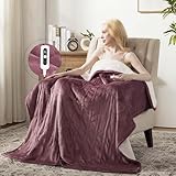 SNUGSUN Heated Blanket Throw Size, Soft and Cozy Electric Heating Blanket for Bed, Automatic Safety System 6 Heating Levels & 4 Hours Auto-Off, 50' x 60' Taro Purple