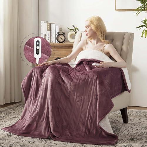 SNUGSUN Heated Blanket Throw Size, Soft and Cozy Electric Heating