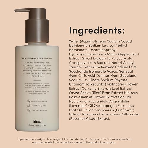 hims High Tide Hydrating Daily Cleanser - With Hyaluronic Acid & Squalane - Moisturizing, Non-Stripping Facial Cleanser - Gentle, pH Balanced, Sulfate-Free - 6.8 Fl Oz - Image 7