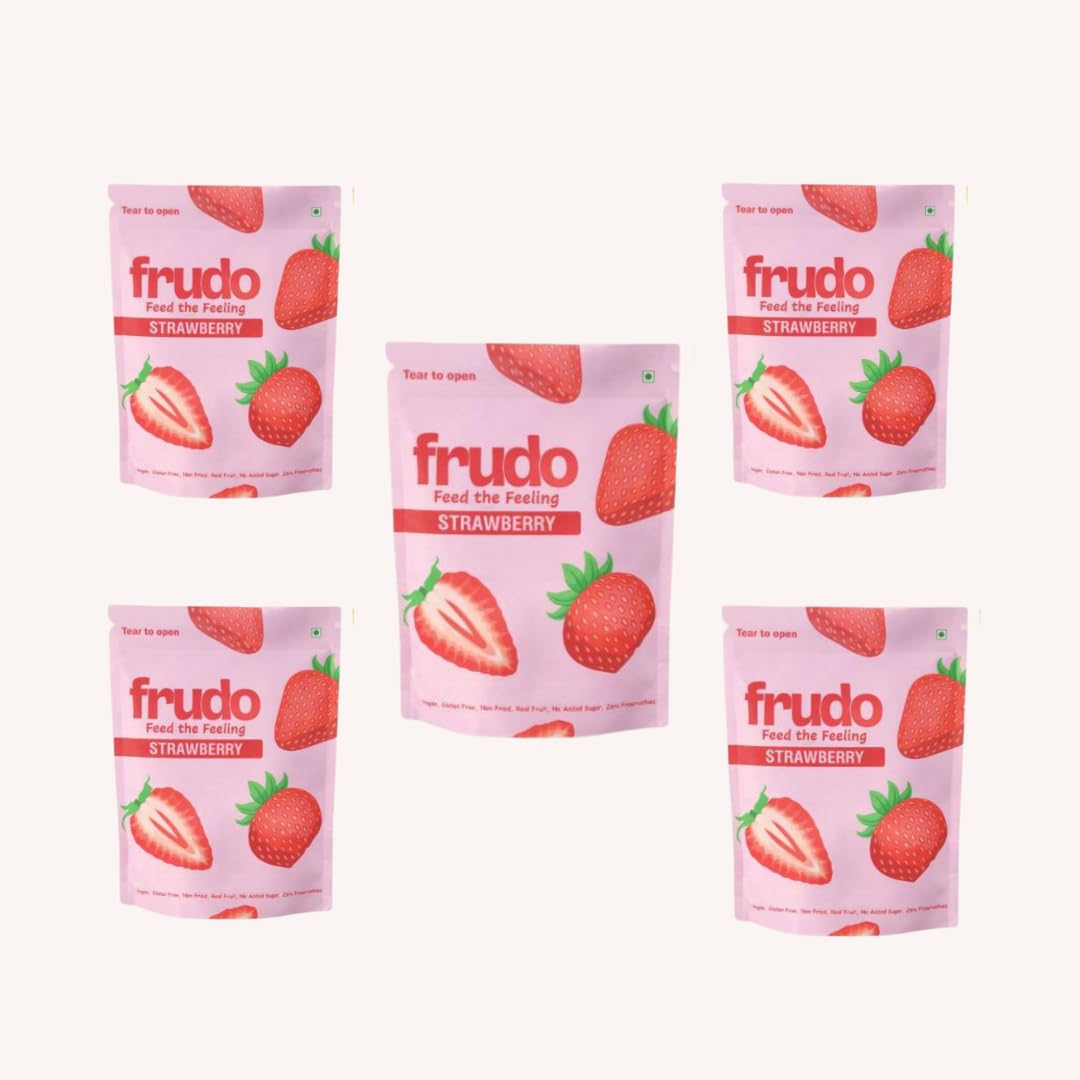 FRUDO Freeze Dried Strawberry Fruit Bites | 100% Real Fruit Snack | No Added Sugar | Non Fried | Vegan | Gluten Free | Crispy Strawberry Bites | 5g | Pack of 5-image-30