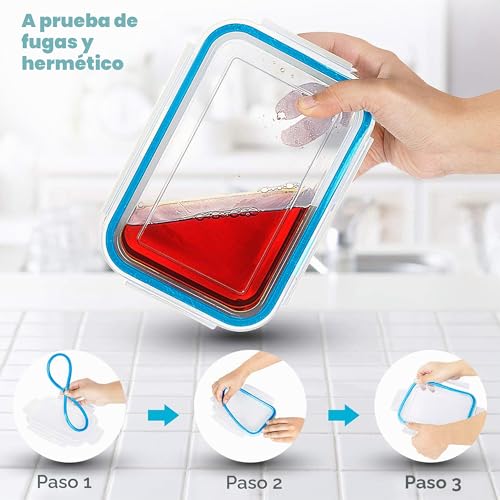 Miniatura 7 de Kichly - Recipientes De Vidrio Para Alimentos - Paquete De 9 Recipientes Herméticos Para Alimentos Con Tapas Transparentes - Aptos Para Lavavajillas Y Microondas, Sin Bpa