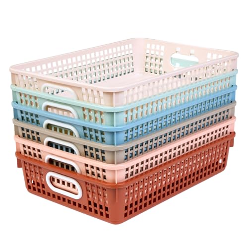 Image of Really Good Stuff Small Desktop Paper Storage Baskets, 14 inch x 10 inch x 3.25 inch | 6-Pack, Boho Group Colors, Mesh Baskets for Classroom or Home, Secure Papers Crease-Free