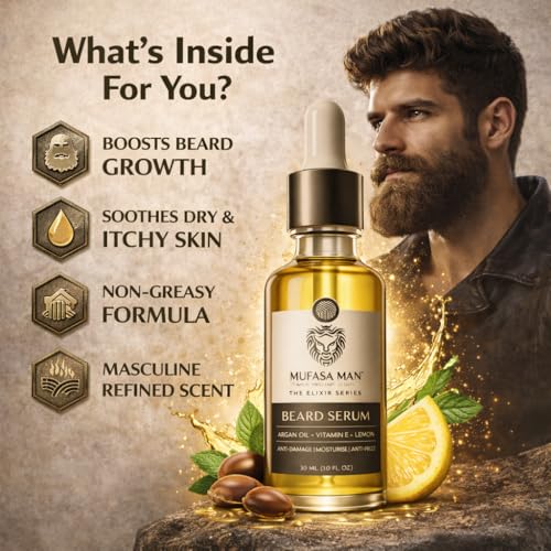 Image of Mufasa Men Beard Growth Serum for Men 30ml - Patchy Beard Solution, Helps Support Thicker Fuller Beard - Lightweight Beard Care & Grooming Serum for Soft Healthy Beard | Beard Serum For mens
