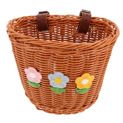 ledmomo 前面編み込み自転車バスケット 茶色小花付き フロントハンドルバー用可能ベルト 用スクーター兼用 通勤通学に適した女性向け収納