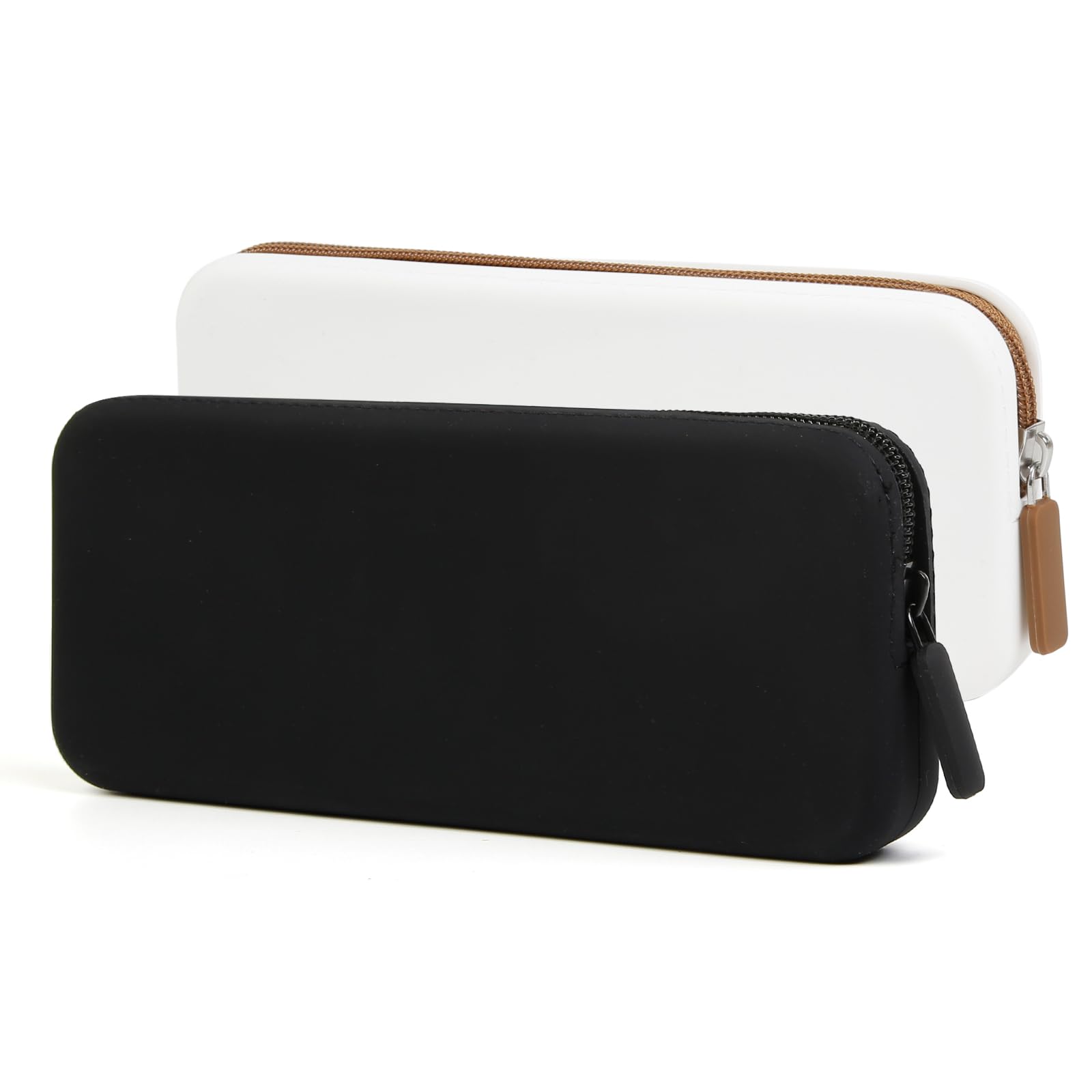 AIBFRID 2PCS Silicone Makeup Brush Bag Travel Zipper Makeup Bag Small Makeup Brush Case Makeup Brush Holder for Travel(Black, White)