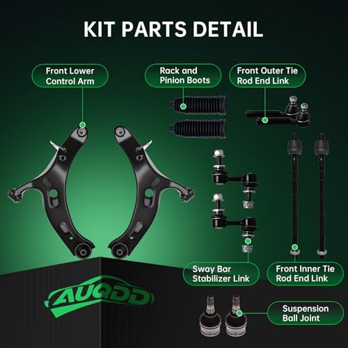 AUQDD 12Pcs Front End Suspension Kit Fit For 2010-2014 Su-baru Legacy, 2 Lower Control Arm 2 Ball Joint 2 Sway Bar Link 4 Outer & Inner Tie Rod End (# 522-831 522-832 543-650 K750422 ES3712 K9513) by AUQDD - Used condition - Image 3