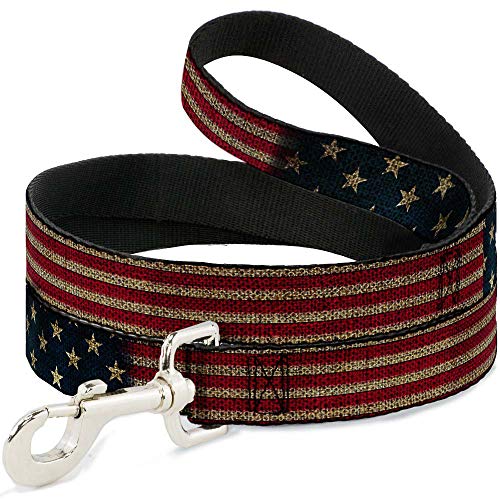 Buckle-Down Pet Leash - Vintage US Flag Stretch - 6 Feet Long - 1' Wide