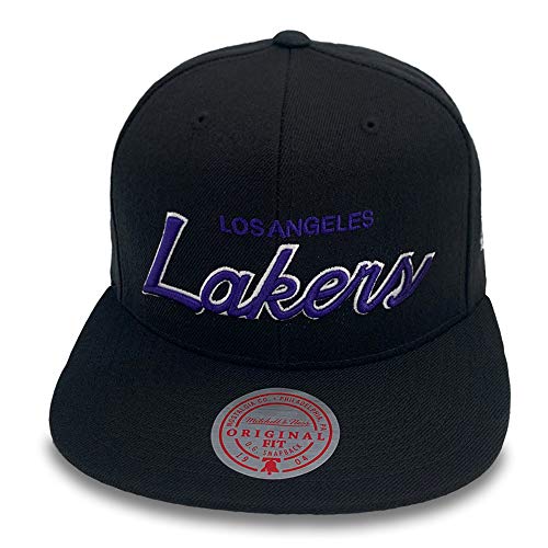 Mitchell & Ness Los Angeles LA Lakers - Cappello con scritta in lingua inglese "Snapback", colore: Nero/Viola