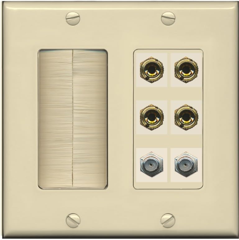 RiteAV 4 Port Banana 2 Speaker Binding Post 2 Coax Wall Plate - Brush [Ivory/Ivory]
