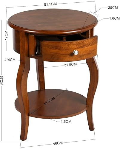 NewCosmos DiaMesa auxiliar redonda de mediados de siglo de 203 pulgadas mesa auxiliar pequeña vintage con almacenamiento de cajones mesa auxiliar de