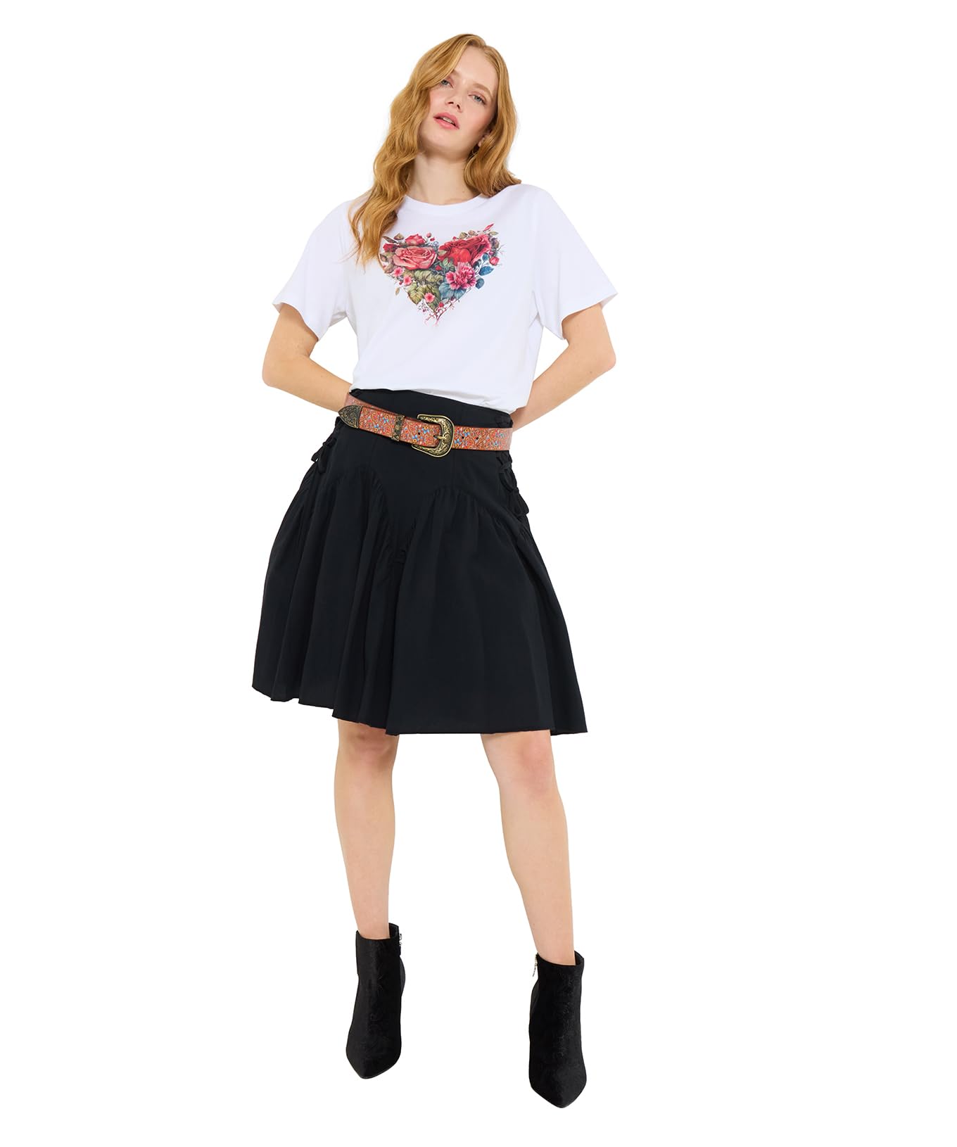 Joe Browns Women's Rose Floral Heart Print Graphic Tee, Regular, White, UK 20