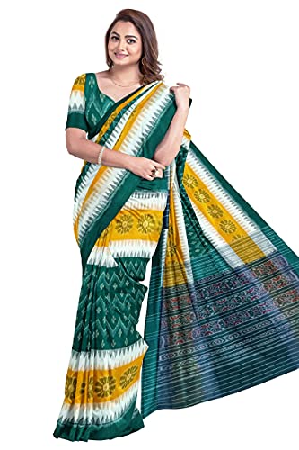 Image of Odisha Sambalpuri Handloom Ikat Women's Cotton Saree, Odisha Handloom Handmade Pure Cotton Khandua Saree, Ikkat Orissa Traditional Handloom Saree Without Blouse